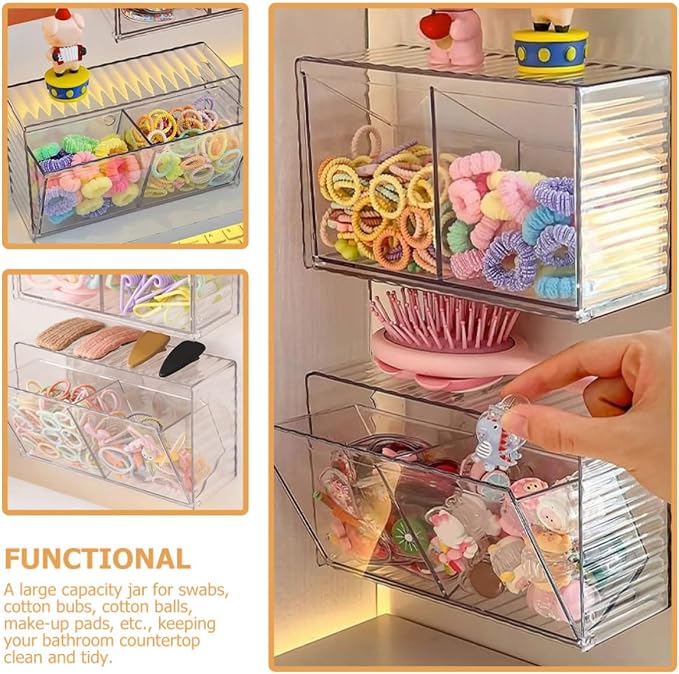 2pcs Wall Mounted Cotton Swab Storage Box with Lid Pet Large Organizer