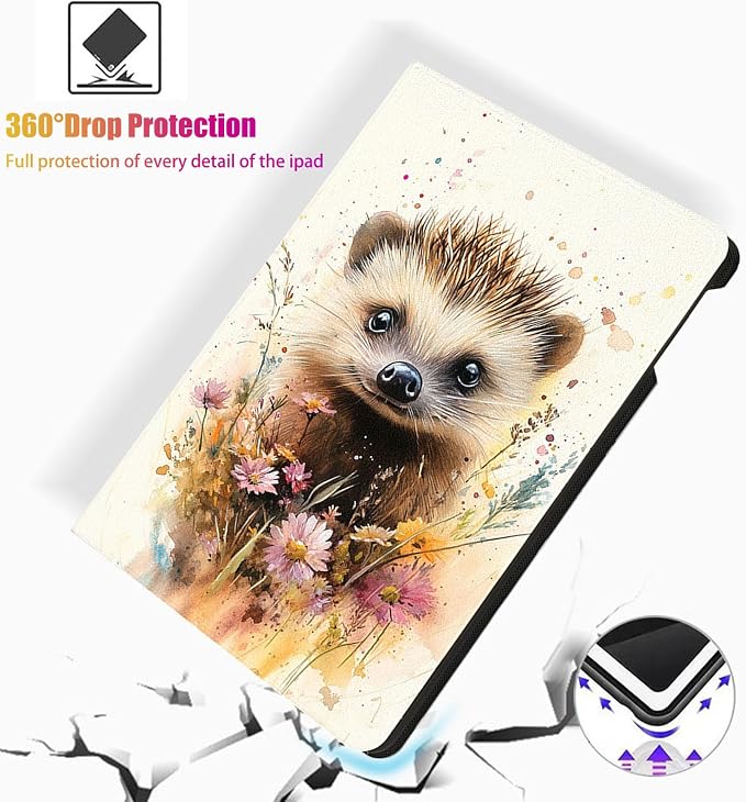 for Microsoft Surface Pro 7 Plus,Surface Pro 7/6/5/4 12.3" Tablet Case,Auto Wake/Sleep,Adjustable Stand Protective Cover - Cute Hedgehog Flower