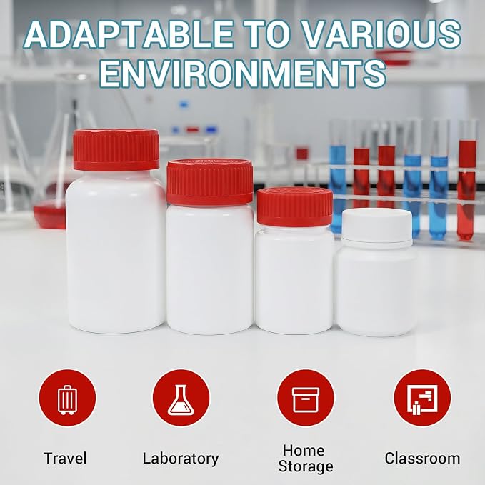 3.4oz Plastic Pill Bottles with Child Resistant Caps, Empty White HDPE Solid Containers with Labels, Reusable Supplement Bottles for Powder, Pills, Vitamins (8 Pack)