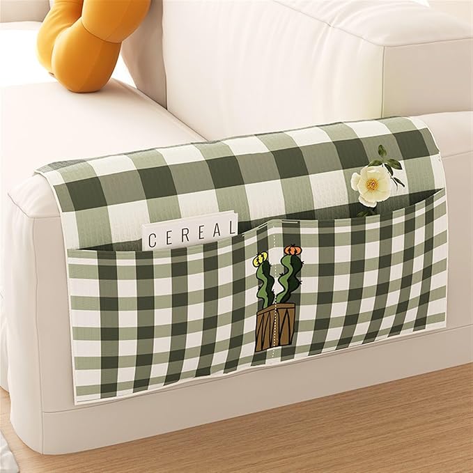 Anti-Slip Sofa Armrest Organizer Dustproof Couch Arm Covers with 3 Pockets Universal Non-Slip Arm Rest Covers for Sofa Waterproof Furniture Protector Arm Chair Covers(50*115cm (with three pocket