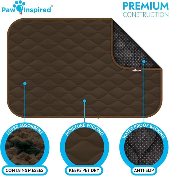 Paw Inspired Washable Padded Crate Mats for Dogs, Dark Brown, 47x29 Inch | Fits 48-inch Kennels, Leakproof, Waterproof Bottom, Plush Dog Pad, Pet Bed