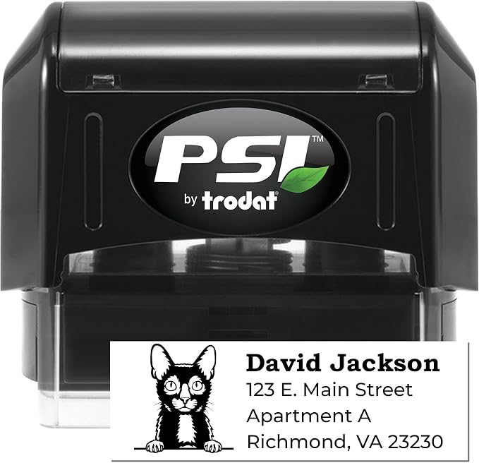 Personalized Lykoi Cat Return Address Stamp for Envelopes | Handcrafted Custom Home Address Stamper with Werewolf Cat Design | Self-Inking Rubber Mailing Labels for Letters & Packages 7/8 x 2-1/4