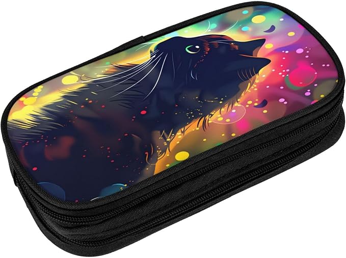 Lovely Cat Pencil Pouch, Oxford Cloth Pen Case With Double Zipper Compartments, Portable Stationery Organizer For Office Supplies, Travel Accessories Makeup Items
