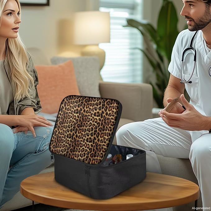 Empty First Aid Bag Leopard Print Medical Bag Empty Large Capacity for Home Office and Travel Use Lightweight Washable Soft Fabric