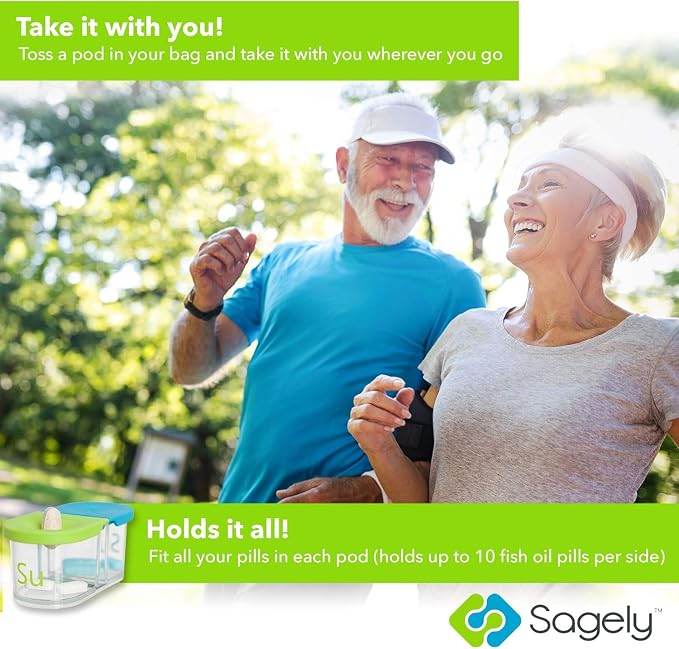 Sagely XL Pill Organizer, Durable Medicine Box, 7 Daily Magnetic Removable Pods, Easy-to-Use Case, Spill-Proof, Large Enough to Fit Fish Oil, Cod Liver Oil, Supplements & Vitamins (White/Gray)