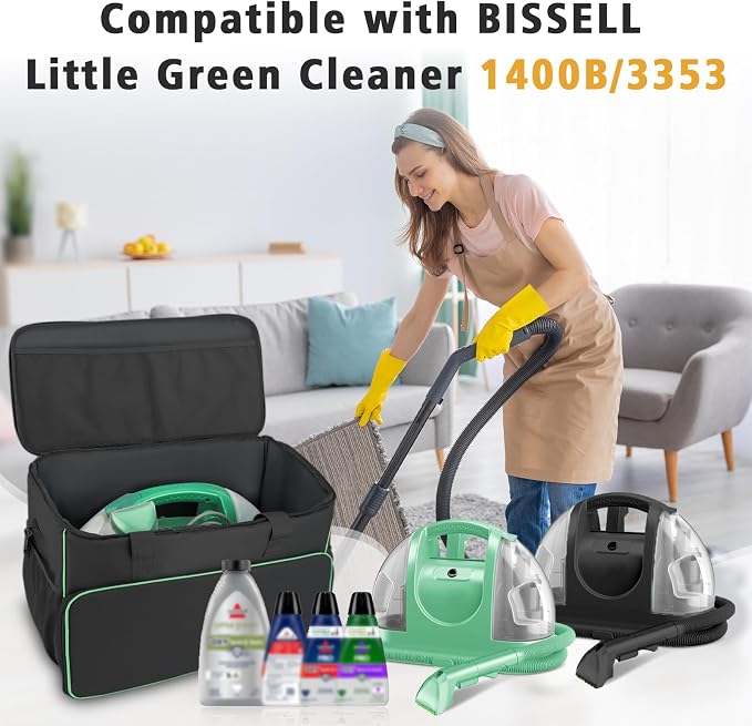 Carry Bag for Bissell Little Green Machine 1400B, Large Capacity, Black | Carrying Case for Bissell Carpet Cleaner, Car Vacuum Attachments Cleaning Tools Organizer, Cleaner Solution Pocke (Bag Only)