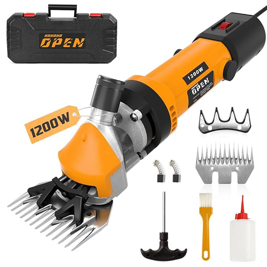 1200W Sheep Shears Clippers, 3200RPM 6-Speed Adjustable Heavy Duty Electric Sheep Shears for Dogs and Farm Livestock Grooming, 13T Blades, Professional Thick Coat Dog Clippers for Alpacas (Orange)
