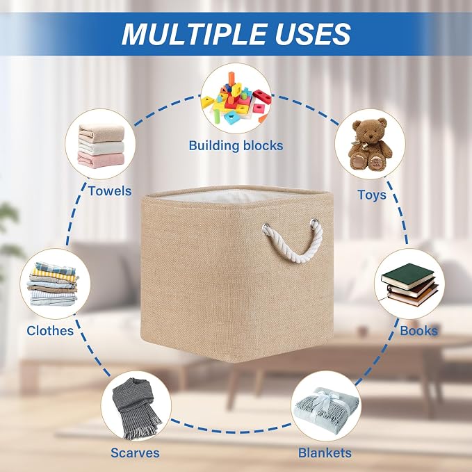 Temary Cube Storage Bins 11 Inch Fabric Storage Baskets 4 Pack Collapsible Storage Cubes Baskets for Gift Empty, Cube Organizer Bins Cloth Basket for Shelves (Linen Yellow)