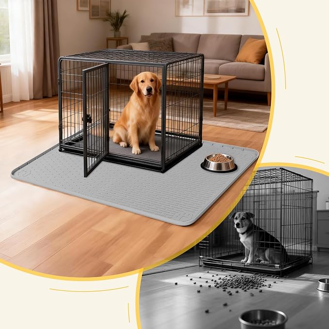 Silicone Dog Crate Mat 40"x 28" Under Dog Crate Kennel Pad Mat, Light Grey | Extra Large Dog Cage Mat, Non-Slip Waterproof Dog Playpen Mat, Reusable Washable Dog Mat for Crate, Protect Floors