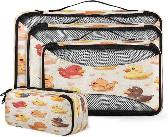 Packing Cubes for Travel, Funny Duck Travel Luggage Packing Organizers for Women Men, Large Custom Toiletries Bag for Cosmetics Toiletries, Duck Animal