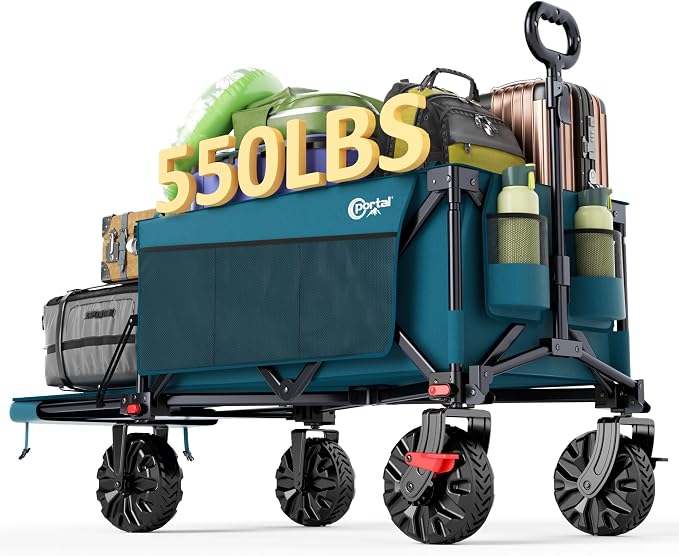 Portal 300L Large Wagons Carts Foldable with Tailgate, 550LB Heavy-Duty Collapsible Beach Wagon with All-Terrain Wheels, Oversized Folding Wagon for Camping, Sports, and Pets | Large Heavy-Duty Collapsible Beach Wagon with All-Terrain Wheels, Oversized...