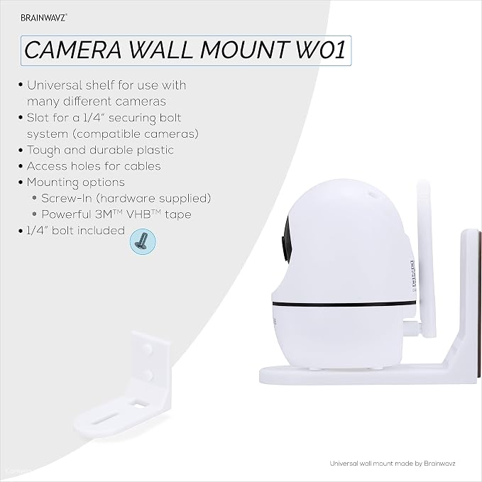 Screwless Wall Mount Small Shelf for Baby Monitors, Security Cameras, Speakers, Decor, Plants & More, Strong VHB Adhesive with Screw in Option, Easy to Install, No Mess Shelves by Brainwavz (W01)