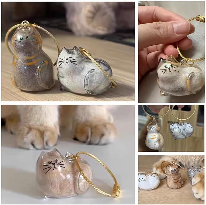 Cute Cat Hair Keychain Transparent Pet Fur Keepsake with Tweezer | Portable Cat Fur Keychain DIY Pet Hair Memorial Keepsake Cats Hairs Collector Charm Storage Box, Cats Lover Collecting Gifts