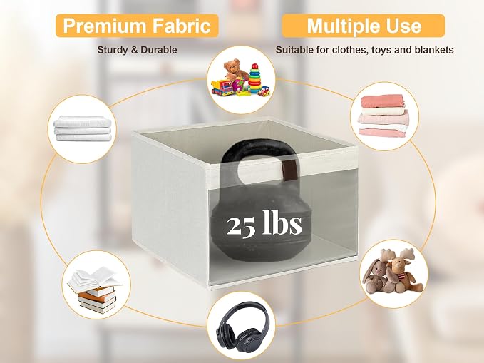 StorageWorks Closet Storage Bins, Collapsible Storage Basket, Beige, 3-Pack | Clear Window for Visibility, Soft Leather Handle, Flip to Show/Hide, Breathable Fabric, Holds Coats, Towels, Blankets, Toys