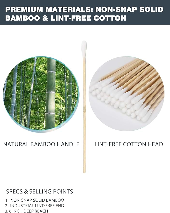 Extra Long Cotton Swabs 6 Inch (400 Count) - Large Round Bamboo Cotton Buds for Dog Ear Cleaning, Deep Detail & Household Reach | Safe & Sturdy Bamboo Handles