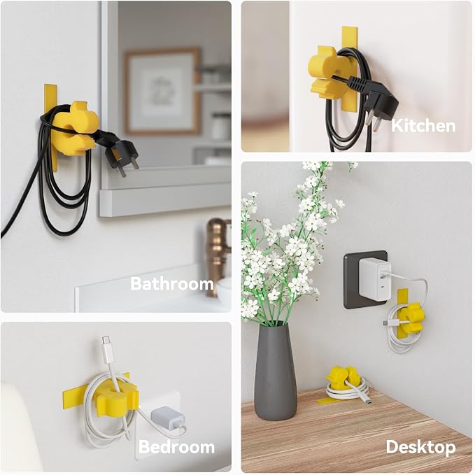 Duck-Shaped Cord Organizers, 4 Pack Cute Animal Design Appliance Wire Organizer with Super Sticky Adhesive, for Kitchen Appliances, Mixer, Coffee Maker, Pressure Cooker, Baby-Friendly & Home Decor