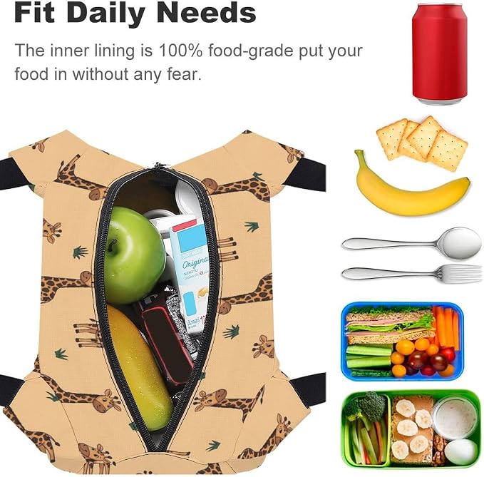 Portable Leakproof Insulated Lunch Tote, Giraffes Beige | Spacious Cooler Bag, with Sturdy Handles, Reusable Food Carrier Bag, for Outdoor Activities Travel Work