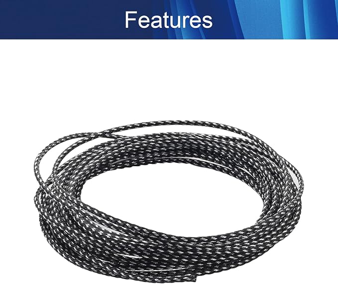 Jutagoss PET Expandable Braided Cable Sleeve, 16.4ft - 0.08 inch Black Silver Cable Management Sleeve, Wire Loom Tube Cord Protector for USB Cable, Power Cord, Audio Video and More, 1Pc