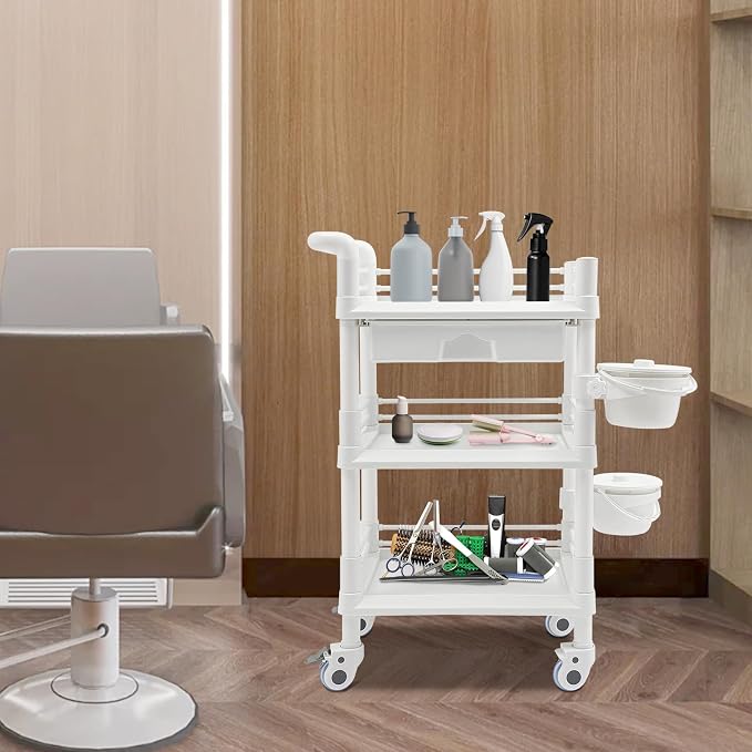 Mobile Salon Storage Cart with Wheel and Drawer, Portable 3-Tier Professional Trolleys, 176 Lbs Load Utility Tool, for Barber Stores, Spas, Homes, Beauty Store, Pet Shops