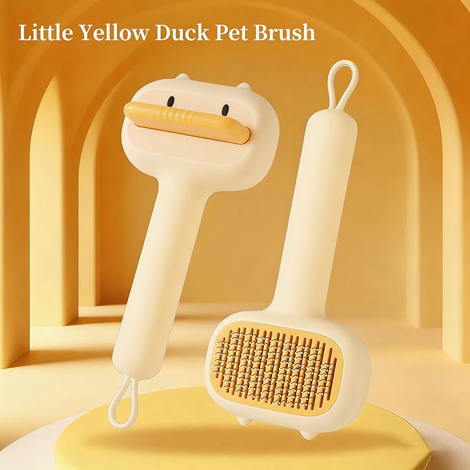 Duck-Shaped Dog Grooming Brush, 2-in-1 Pet Pin Brush & Undercoat Rake with One-Click Cleaning, Soft Bristles for Pet Safety, Hanging Hook Design - Ideal for Long Haired Dogs & Puppies