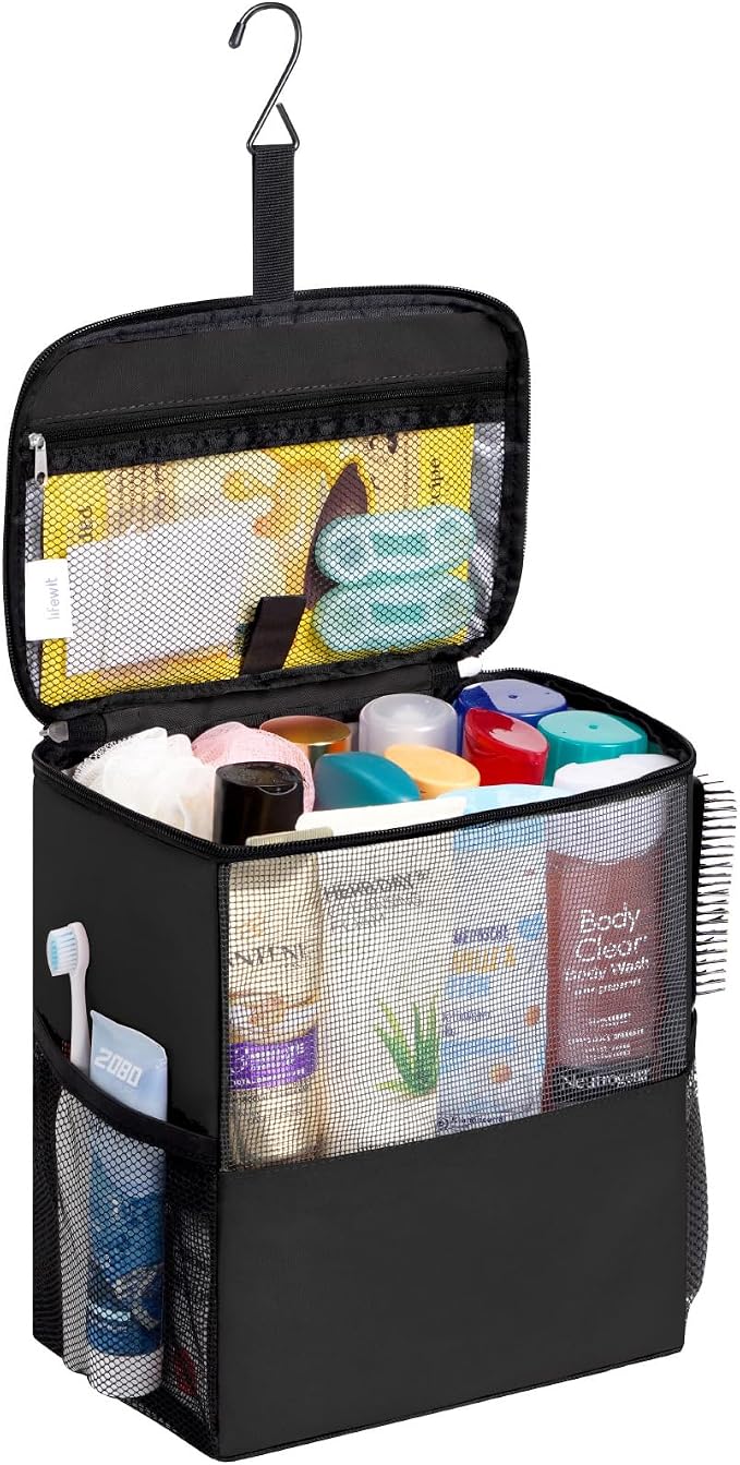 Lifewit Shower Bag Mesh Shower Caddy Portable College Dorm Room Essentials Tote Bag for Bathroom, Gym, Travel, Camping Quick Dry Hanging Shower Organizer Basket Toiletry Bag, Large, Black | Portable, Quick Dry, College Dorm Room Essentials, Tote Bag fo...