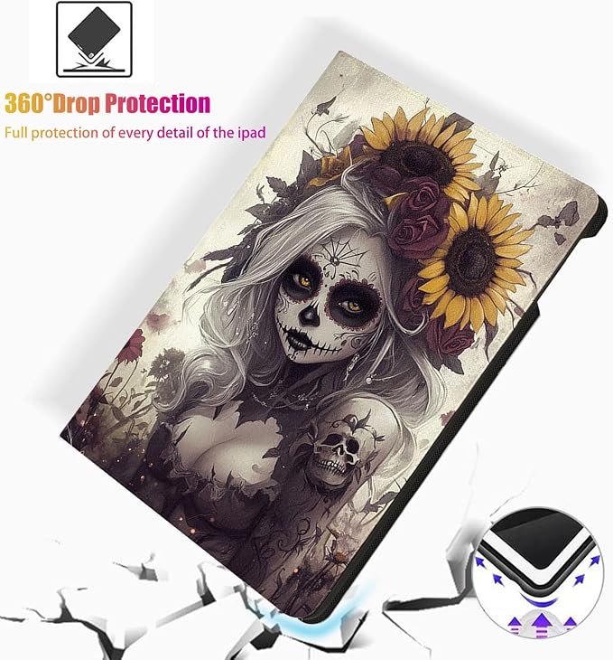 for Microsoft Surface Pro 11/10/9-13" 2024/2022 Tablet Case,Auto Wake/Sleep,Adjustable Stand Protective Cover - Sugar Skull Sunflower