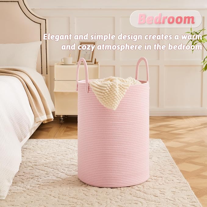 Artfeel Laundry Basket,Woven Cotton Rope Laundry Hamper,60L for Decorative Storage of Dirty Clothes,Toys and Blankets in Bathroom,Baby Room and Living Room