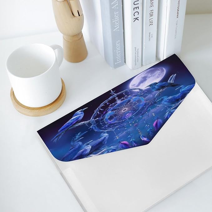 Portable Dream Catchers and Raven Folder, File Folders with Replaceable Label, Clear Document Folders for Office Essentials