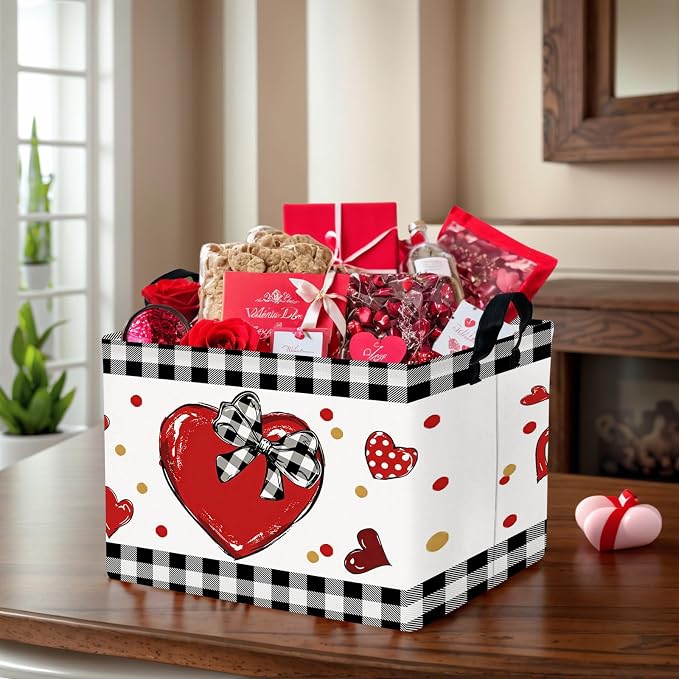 Cute Large Valentine's Day Gift Basket Empty Heart Decor Storage Bin for Kid Baby Room Décor (Bow Big Love)