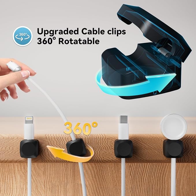 Rotatable Cable Clips, 8 Pack Cord Holder for Nightstand | Self-Adhesive Cord Clips, Dorm Room Essentials, Cable Holder for Cords, Cord Management for Desk Office Car Wall
