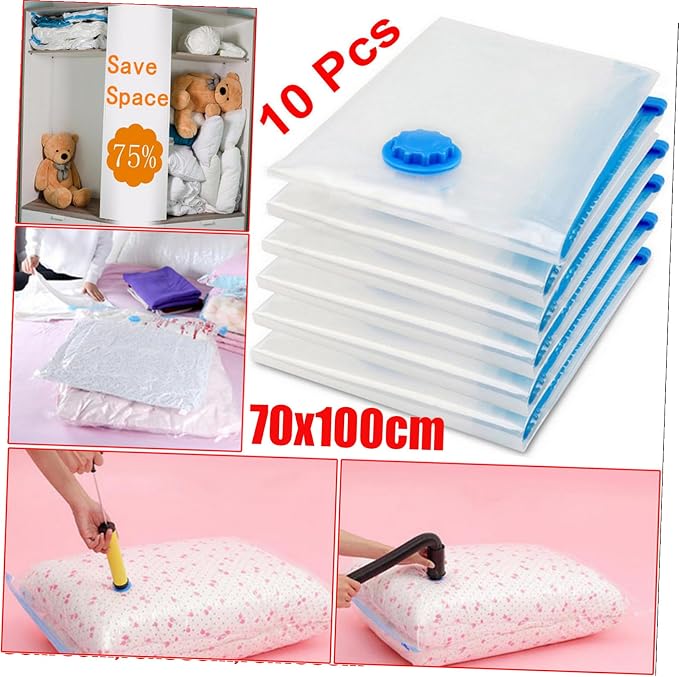 Vacuum Storage Bag 50x70cm White PET and PE Foldable Organizer | Pillows and Quilts, Anti Water Design, Space Saving Compression, Reusable Storage Solution