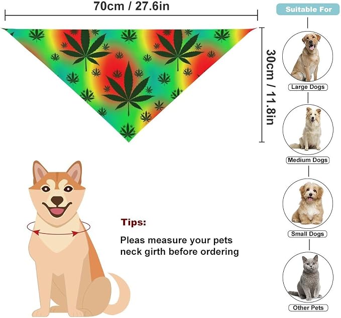 Washable Portable Pet Scarf Rasta Leaf Weedleaf for Small to Large Dogs Travel, Wedding Party, Daily Wear, Ultra Soft Fashion Scarves