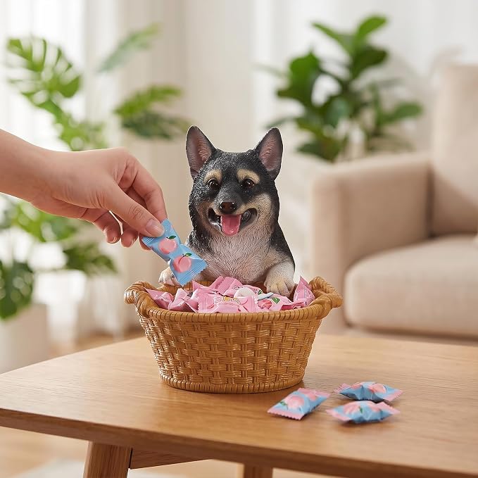 Black Shiba Inu Candy Bowl, Resin Dog Figurine Key Bowl for Entryway Table, Desktop Storage Basket Organizer for Desk, Unique Frenchie Lover Gift