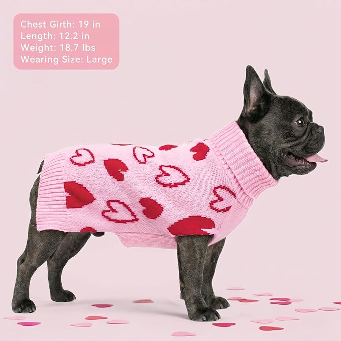 cyeollo Valentines Dog Sweater, Turtleneck Pullover Heart Print Outfit