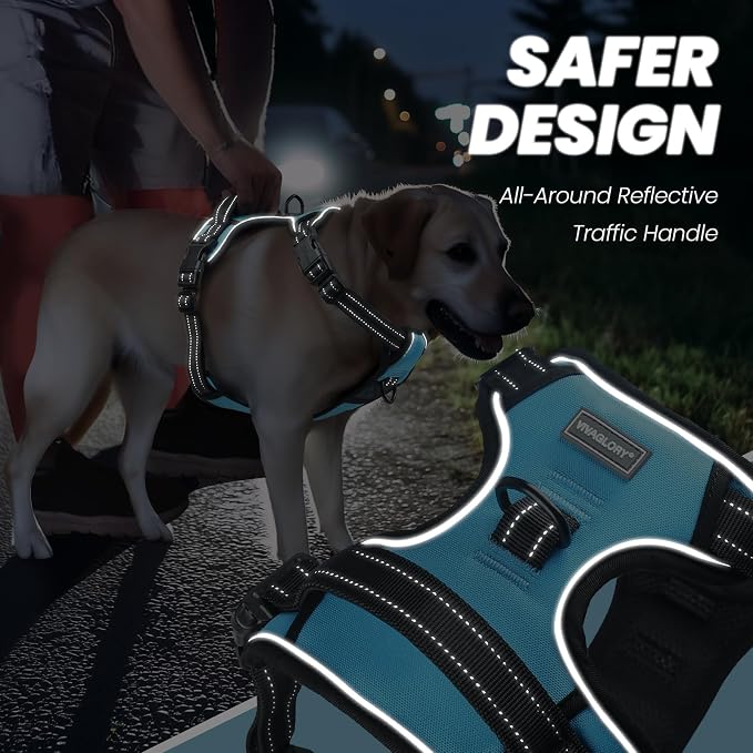 VIVAGLORY No Pull Dog Harness Vest Harness, XL, Sky Blue - Plain | with Handle Front and Back Clip for Training & Pulling, No Pull & Escape Proof Padded Adjustable for Pet Puppy