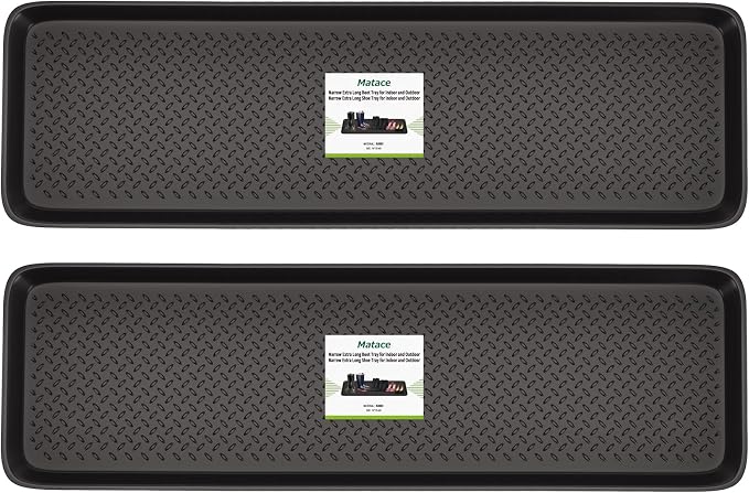 Matace 2 Pack Rubber Extra Large Shoe Tray for Entryway,Long Boot Tray,Slim Boot Mat for Indoor and Outdoor Use,16x55 in, Rectangular (Pack of 2)