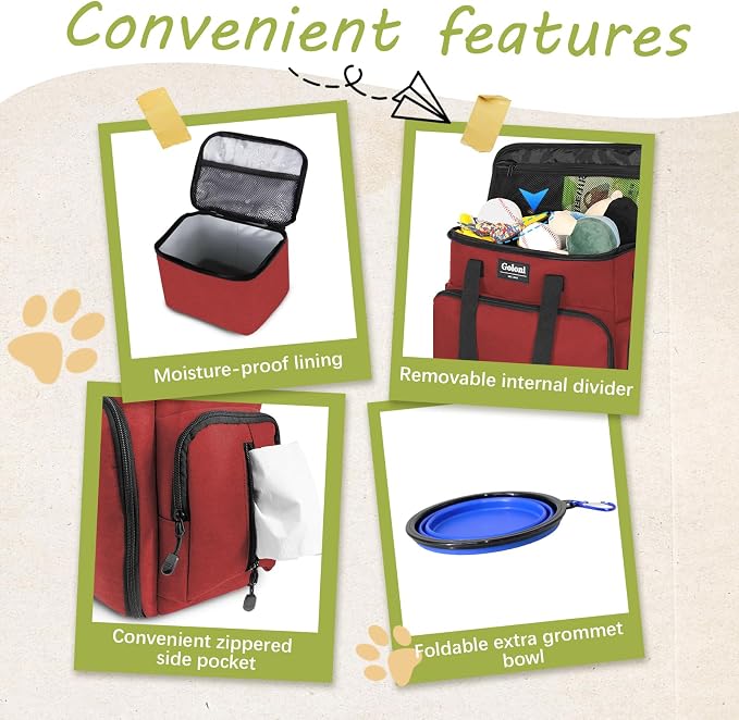 Dog Travel Bag Airline Approved–Pet Travel Tote with Collapsible Bowls,Food Containers & Feeding Mat–Multi-Pocket Organizer for Dogs & Cats, Durable & Water-Resistant for Hiking,Trips,Outdoors