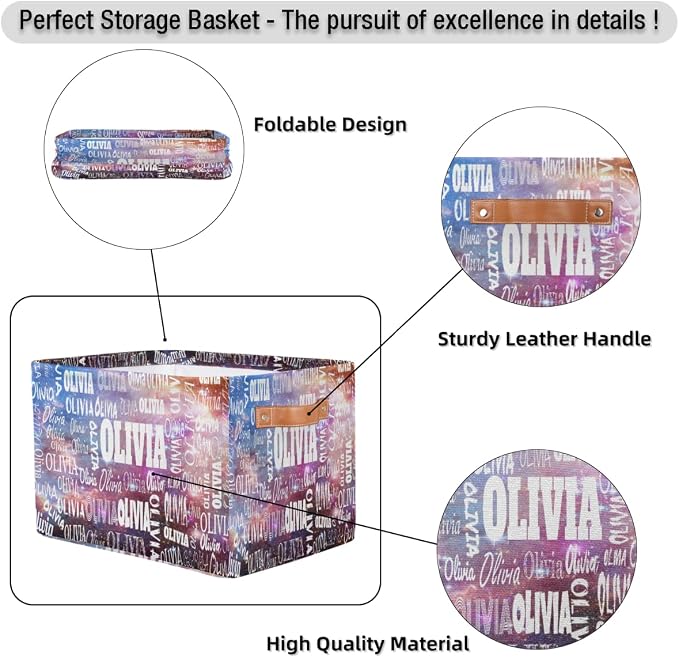 Custom Name Storage Basket for Clothes, Books, Purple Galaxy Universe | Organizing Boys Girls Pets Toys Closet Shelf Clothes Books