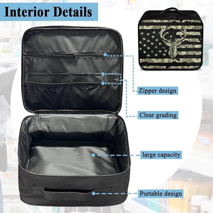Rnyleeg Wood American Flag Deer First Aid Bag Empty First Aid Kit for Men First Responder Bag Empty Emergency Medical Supplies for Hiking