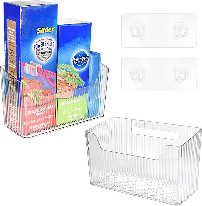 Pensino 2 Pack Adhesive Cabinet Door Organizer Storage Caddy, Clear Lid Organizer Inside Cabinet Wall Mounted Pantry Door Caddy for Food Container Lid Kitchen Under Sink Basket (Clear)