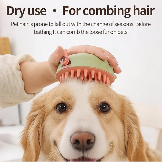 Dog Bath Brush for Bathing and Shedding, Adjustable Handle Shampoo Brush for Short and Long Haired Dogs and Cats Perfect Gifts for Pets