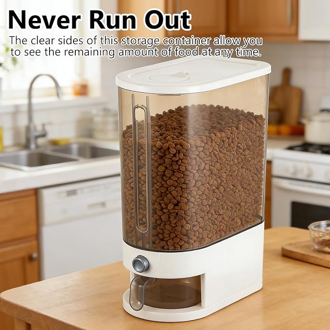 Pet Food Storage Container with Lid & Scooper Press to Dispense Clear Airtight Cat Food Storage Container Dog Food Storage Container BPA Free Store Dry Food Dog Treat Container for Kitchen Pantry