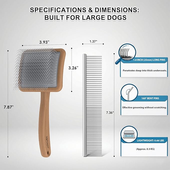 Large Slicker Brush for Dogs, 4-in-1 Extra Long Pins Dematting Dog Brush Grooming with Doodles Goldendoodles & Poodles, Deshedding Brush Set Cleaning Tool for Thick Double Coats,Naturally