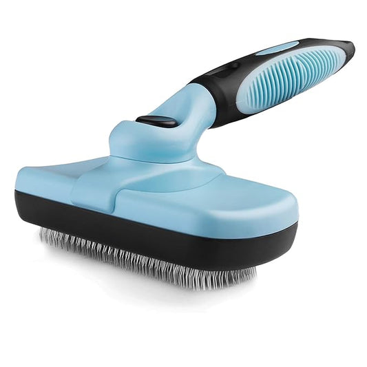 Pet Slicker Brush - Self Cleaning Brush for Dogs & Cats w/Retractable Bristles for All Hair Types - Massaging Pins Remove Tangles & Mats Painlessly - Durable Grooming Tool for Dogs & Cats