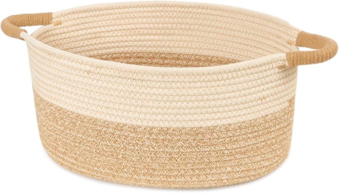 Woven Basket for Toys, Blankets & Gifts Empty ,Cotton Rope Storage Basket with Reinforced Handles for Nursery,Livingroom,Bedroom,Bathroom & Home Decor,19.69" x 11.42" x 7.48" (M)