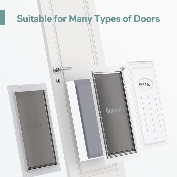 Baboni Dog Door for Door,Metal Frame,X-Large | Pets Up to 220 Lb,for Interior and Exterior Doors,Aluminum Lock,Metal Panel,Strong Magnetic Flaps