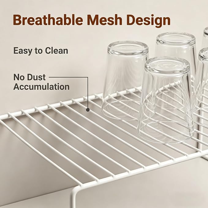 Set of 6 Large (15.7 x 9.4 Inch) Kitchen Cabinet Organizer Shelf, Wire Freezer Storage Shelves Rack, Rustproof Steel Metal Shelf Riser for Dish Plates Pantry Cupboard Organization, White
