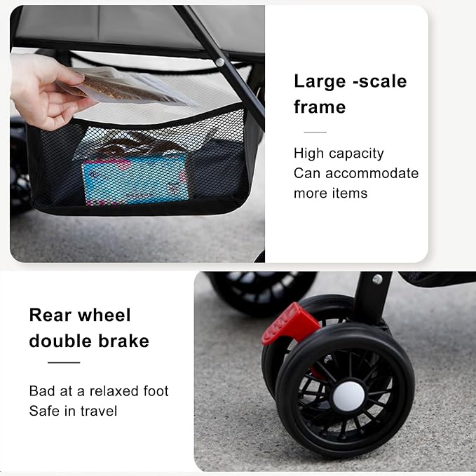 4 Wheels Dog Stroller Folding Pet Strolling Cart for Small Medium Cats Puppies, Dog Stroller, Portable Jogger Travel Camping Puppy Carrier with Storage Basket Cup Holder 1 Set