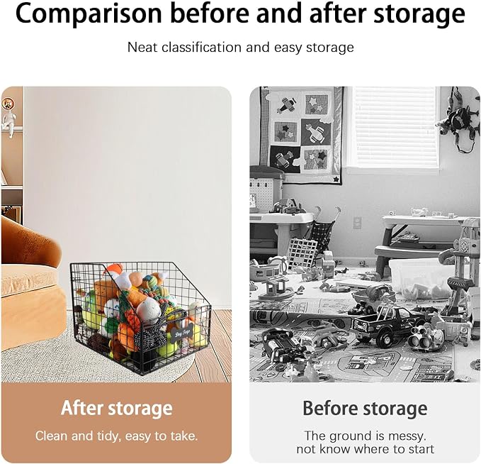 Large Dog Toy Basket,Pet Storage Box Toys Bin Metal Organizer Container Dogs Wire Rack Baskets Food Bins for Living Room Boxes Outdoor Plastic Supplies Organizers Puppy Cat Black Cabinet Chest.