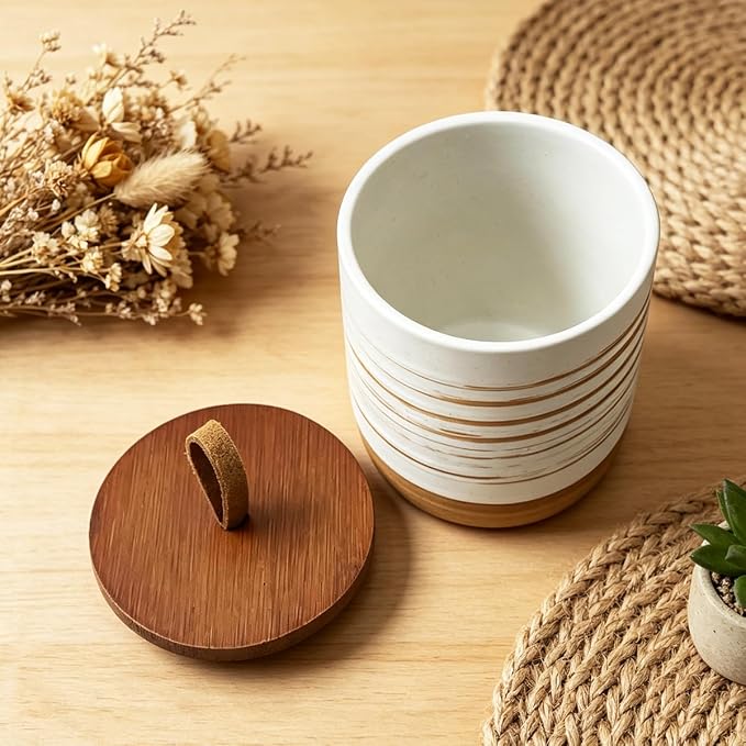 10oz Ceramic Food Storage Container with Lid & Spoon,Sugar Bowl,Airtight Coffee Matcha Containe,Loose Leaf Tea Storage,Salt Cellar,Spice Jar(White Spiral Pattern)